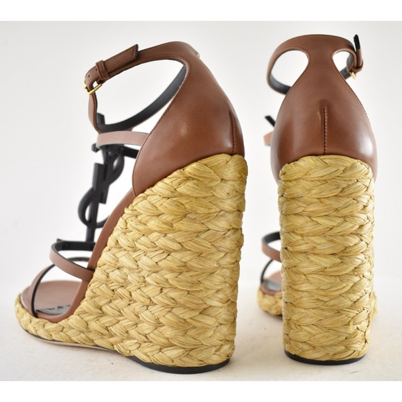 Saint Laurent YSL Logo Cassandra 105 Ankle Strap Espadrille Wedge Sandal Heel 41 - Picture 16 of 16